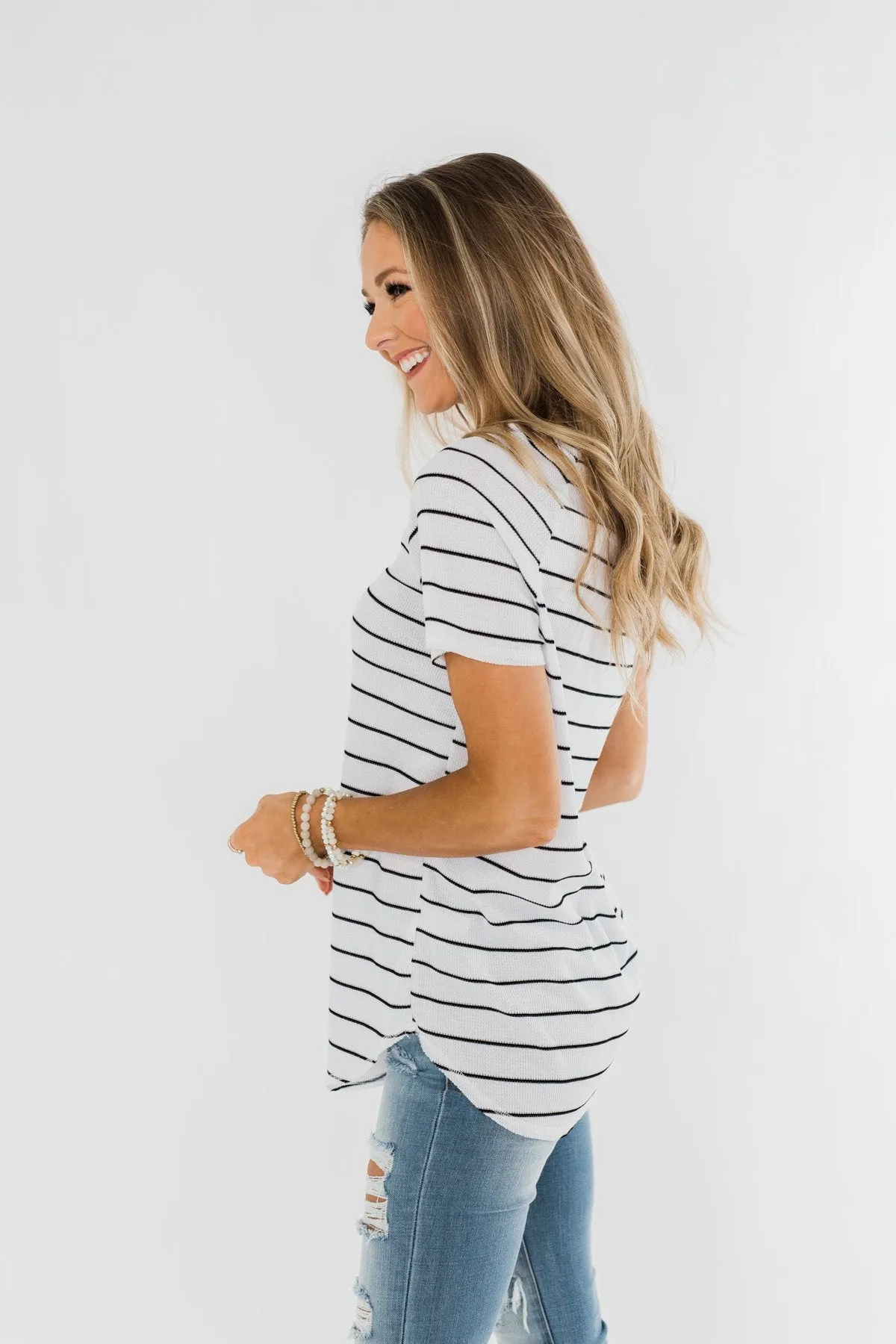 Between The Lines Striped Top- Black & White