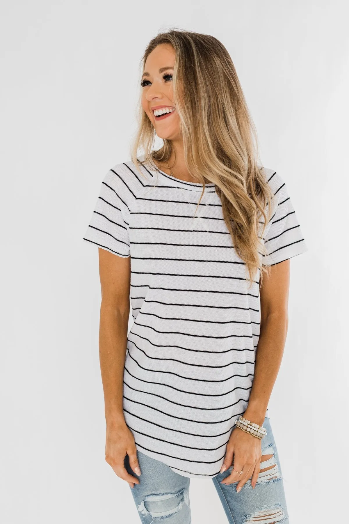 Between The Lines Striped Top- Black & White