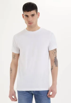 Beyaz Basic Bisiklet Yaka Pamuklu Regular Fit Erkek T-Shirt ESSENTIALS