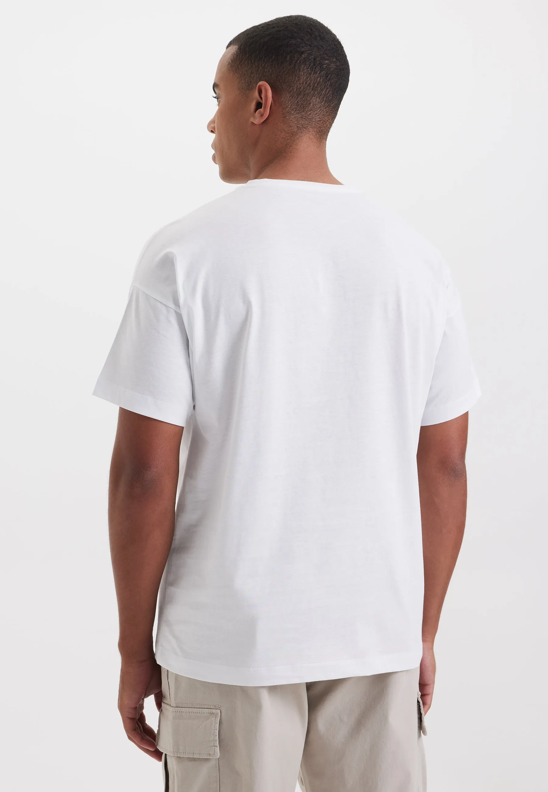 Beyaz Bisiklet Yaka Oversize Fit Pamuklu Basic Erkek T-Shirt THOMAS