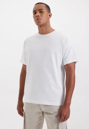Beyaz Bisiklet Yaka Oversize Fit Pamuklu Basic Erkek T-Shirt THOMAS