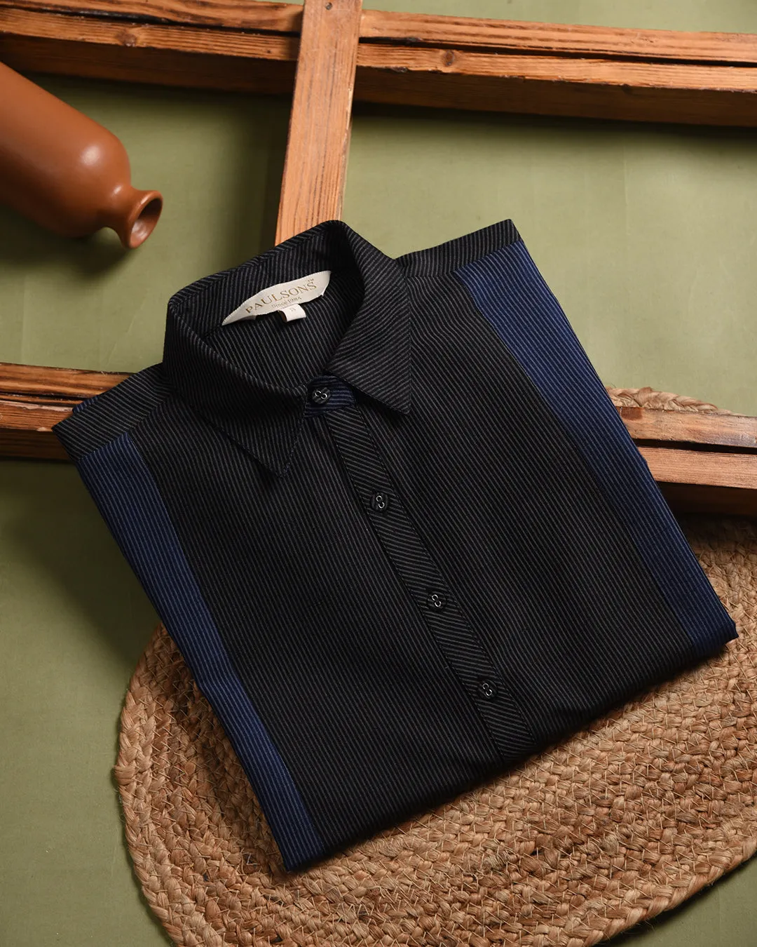 Black and Blue Cotton Silk Blend Woven Ready-To-Wear A-line Kurta Set With Cullottes