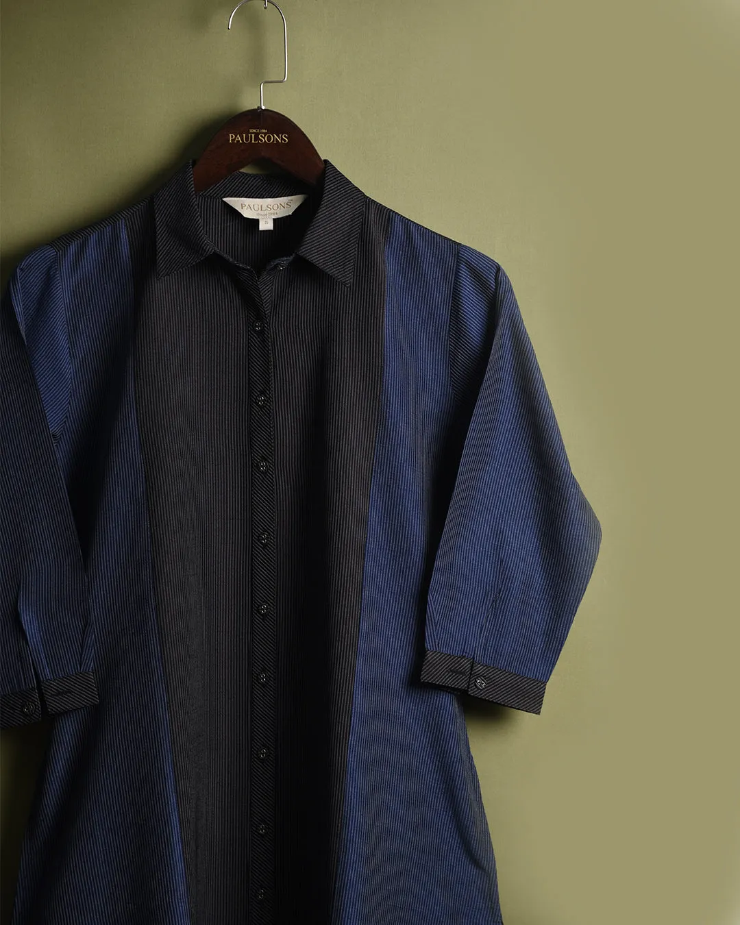 Black and Blue Cotton Silk Blend Woven Ready-To-Wear A-line Kurta Set With Cullottes