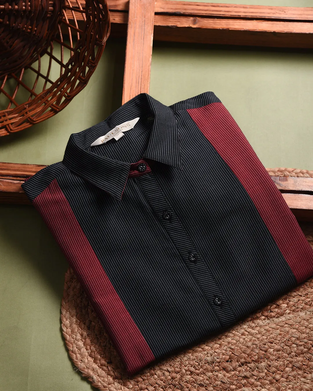 Black and Red Cotton Silk Blend Woven Ready-To-Wear A-line Kurta Set With Cullottes