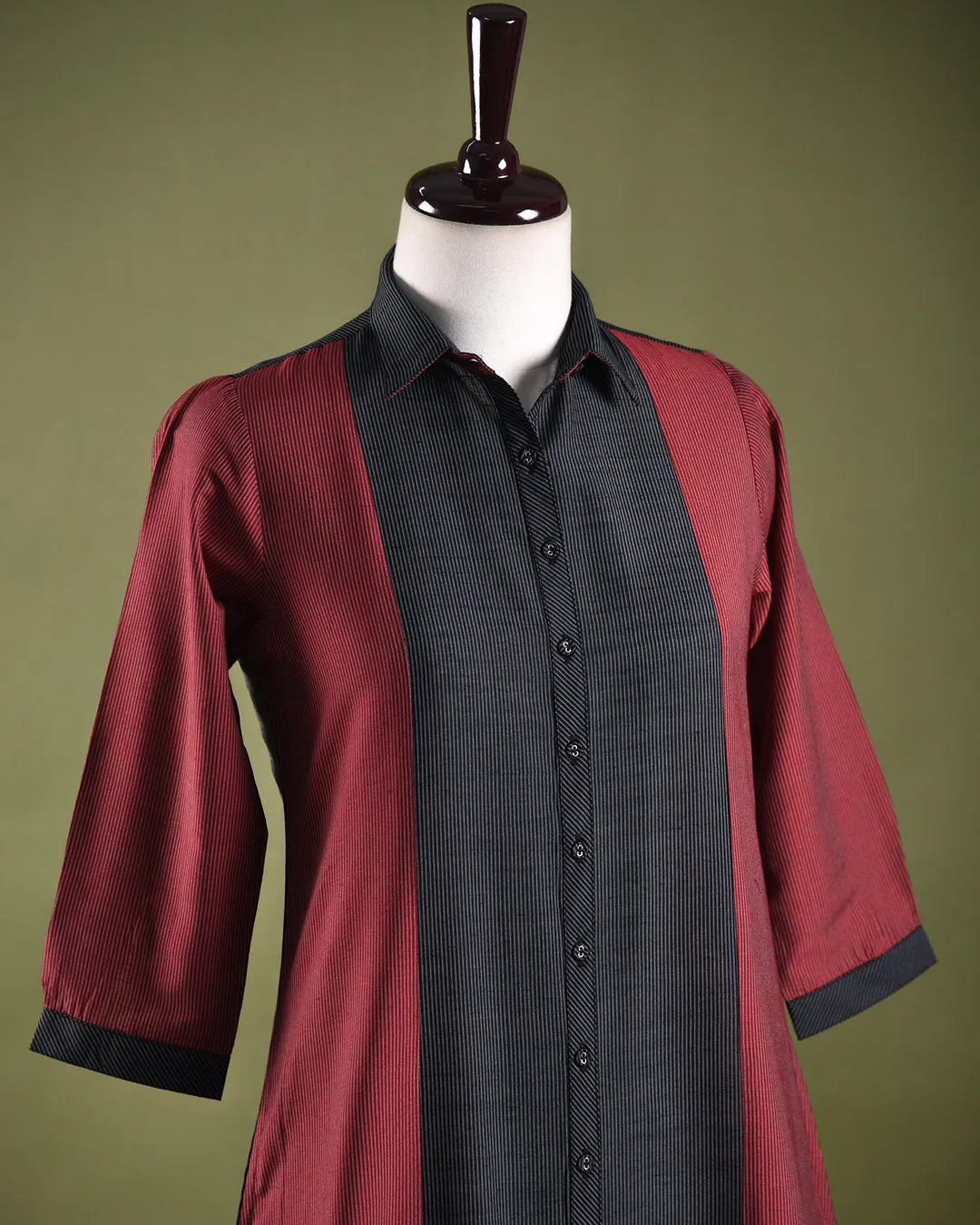 Black and Red Cotton Silk Blend Woven Ready-To-Wear A-line Kurta Set With Cullottes