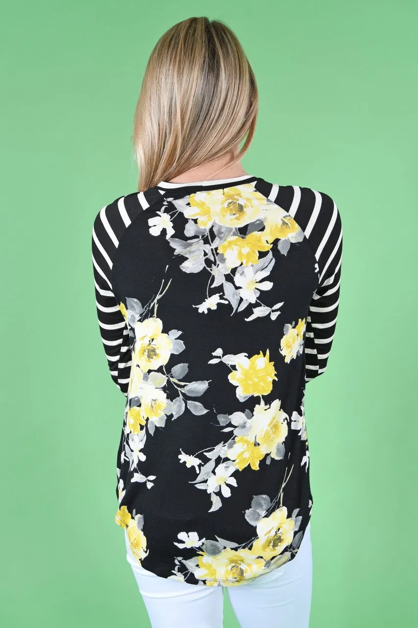 Black and Yellow Floral Top