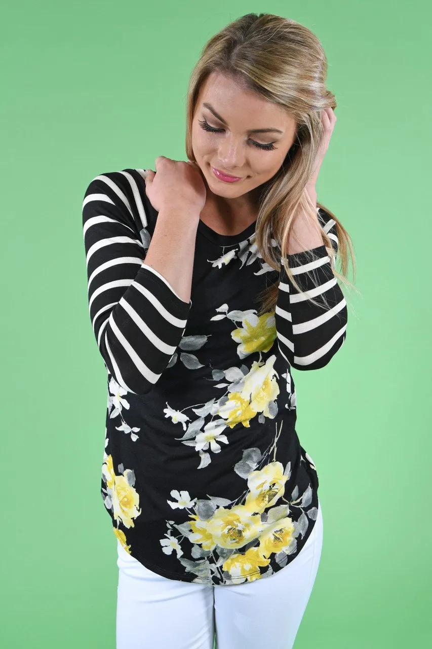 Black and Yellow Floral Top