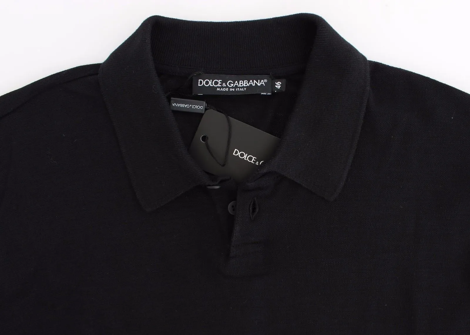 Black Cotton Polo Sweater Pullover Top