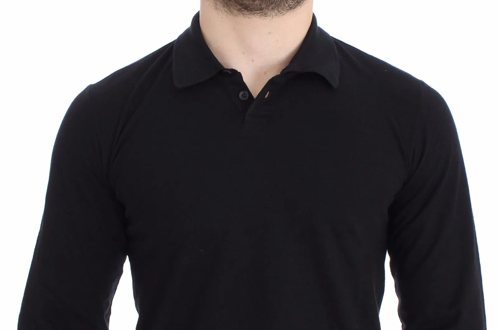 Black Cotton Polo Sweater Pullover Top