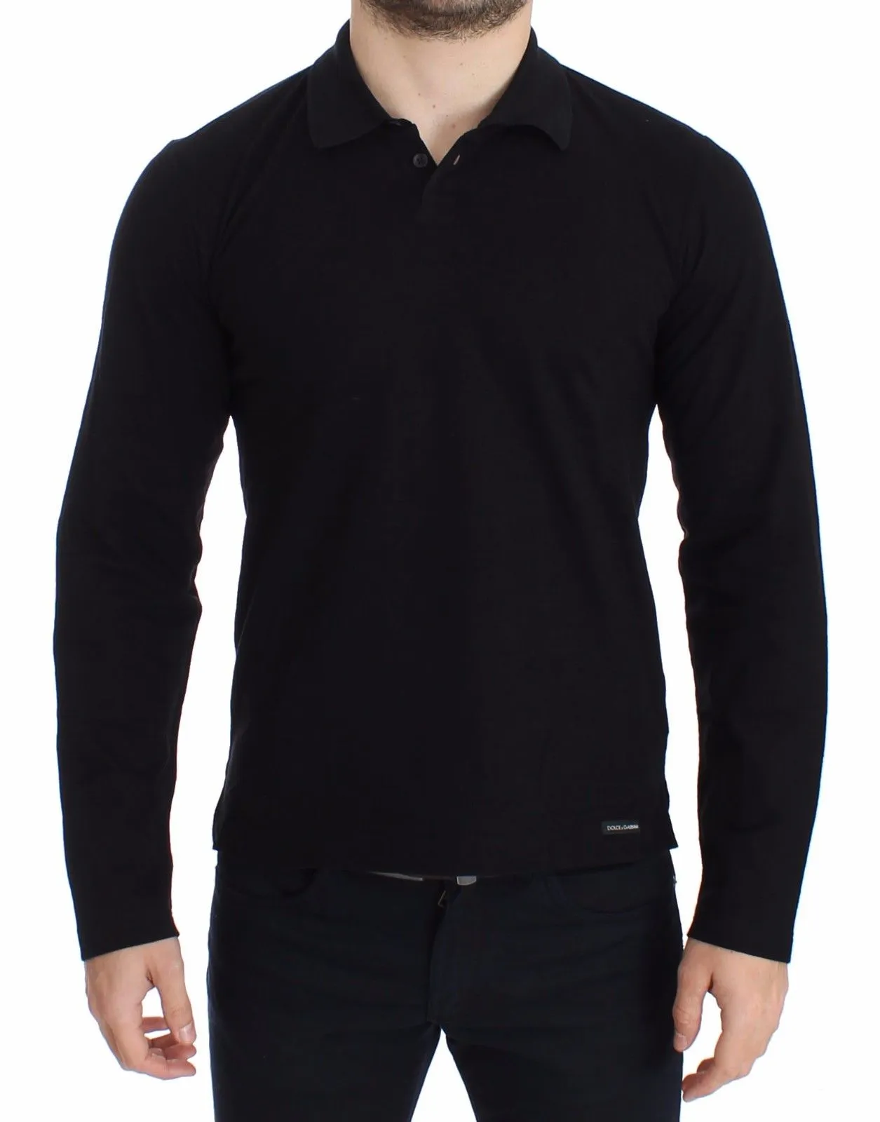Black Cotton Polo Sweater Pullover Top