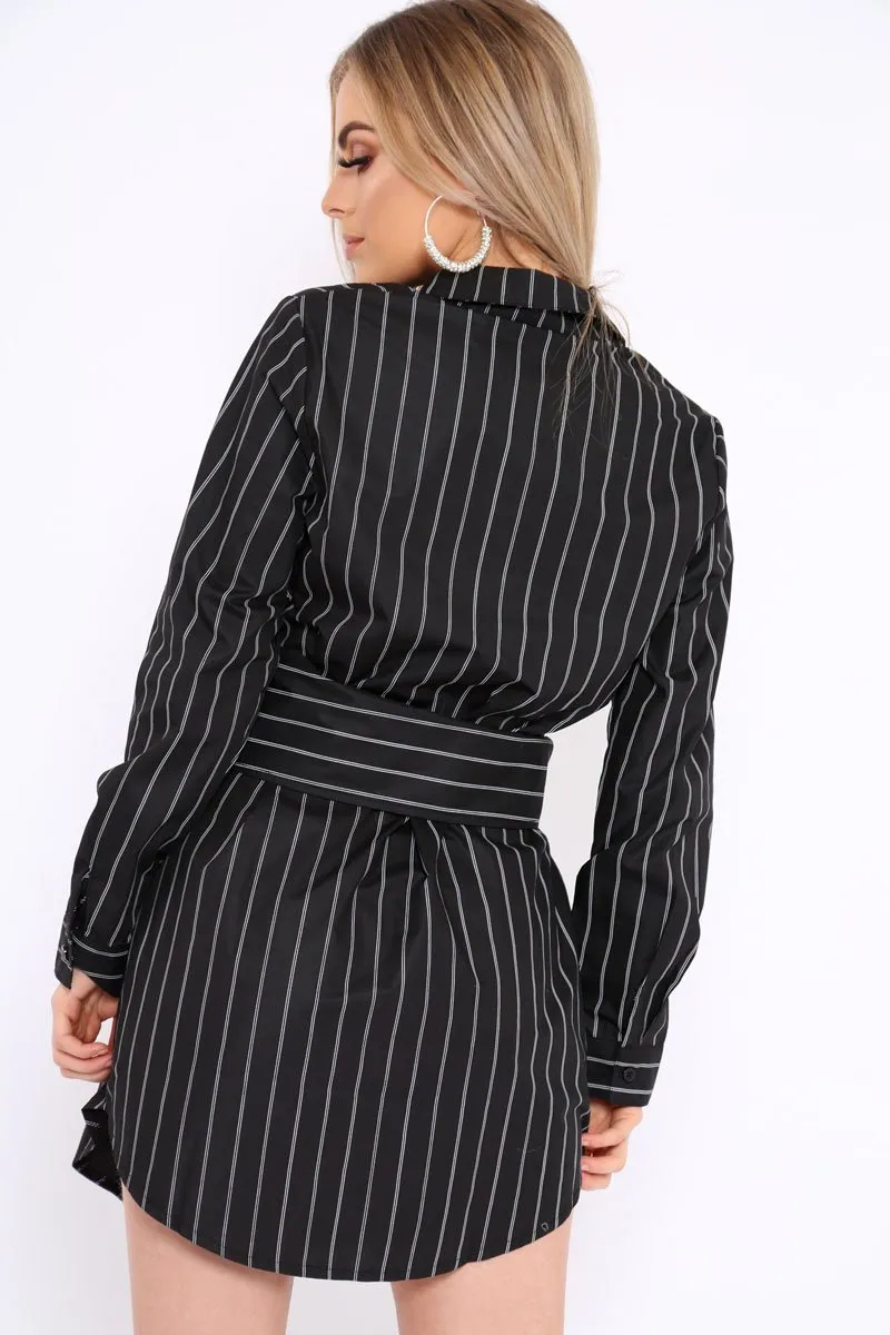 Black White Stripe Corset Shirt Dress - Korrin