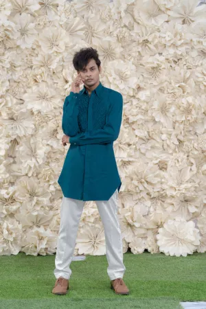 BLUE SMOCKING SHORT KURTA/TUXEDO SHIRT