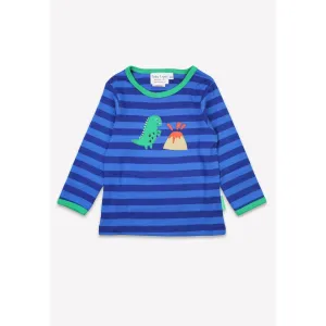 Blue Tonal Dinosaur Applique Long Sleeve Shirt