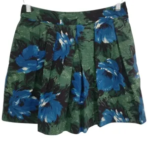 Boden Dark Floral Pleated Short Skirt Size 6S Blue Green Pockets Watercolor