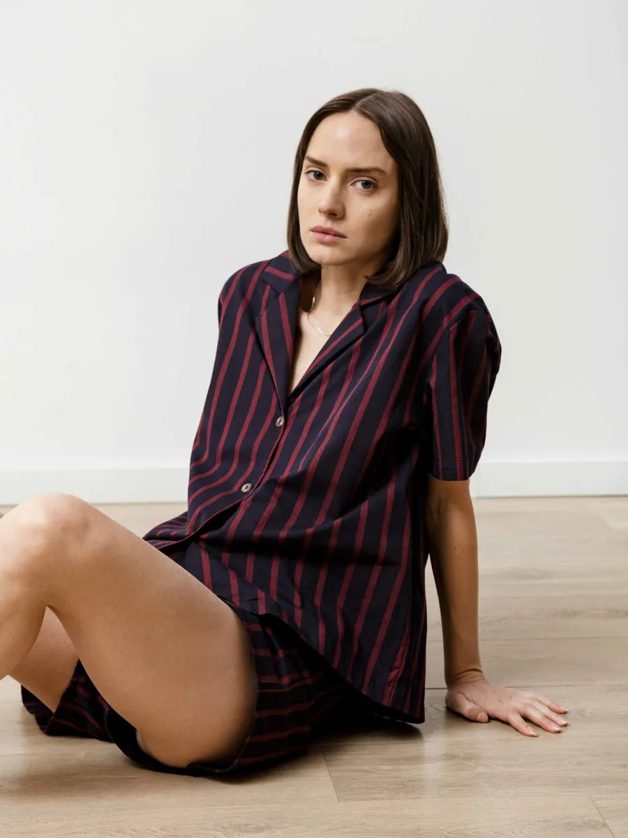 bowling shirt - striped poplin navy/wine