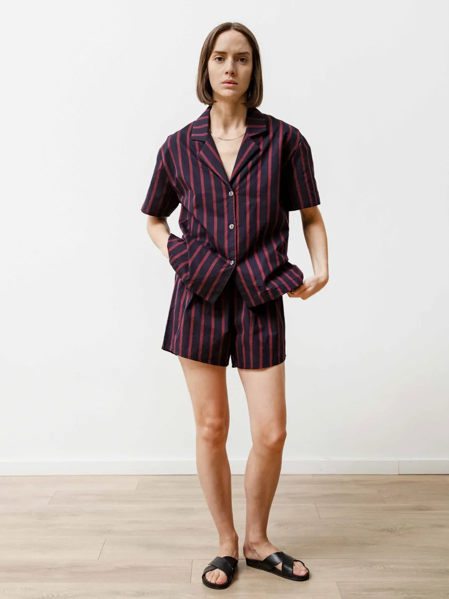 bowling shirt - striped poplin navy/wine