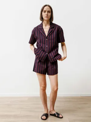 bowling shirt - striped poplin navy/wine