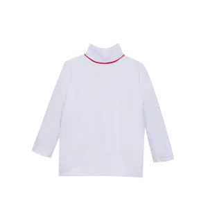 Boys Turtleneck | White Knit with Red Piping