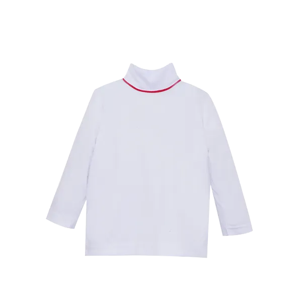 Boys Turtleneck | White Knit with Red Piping