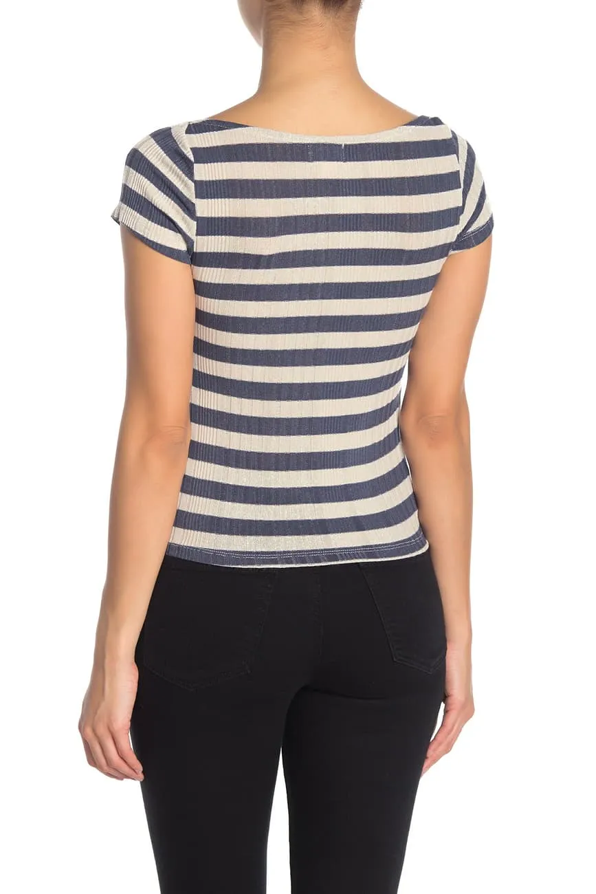 Brand new PST by Project Social T Striped Cap Sleeve T-Shirt, Beige/Blue, Sz M! Retails $40 