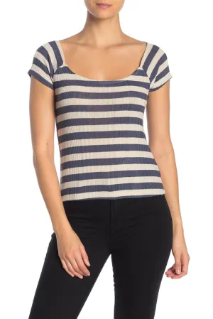Brand new PST by Project Social T Striped Cap Sleeve T-Shirt, Beige/Blue, Sz M! Retails $40 