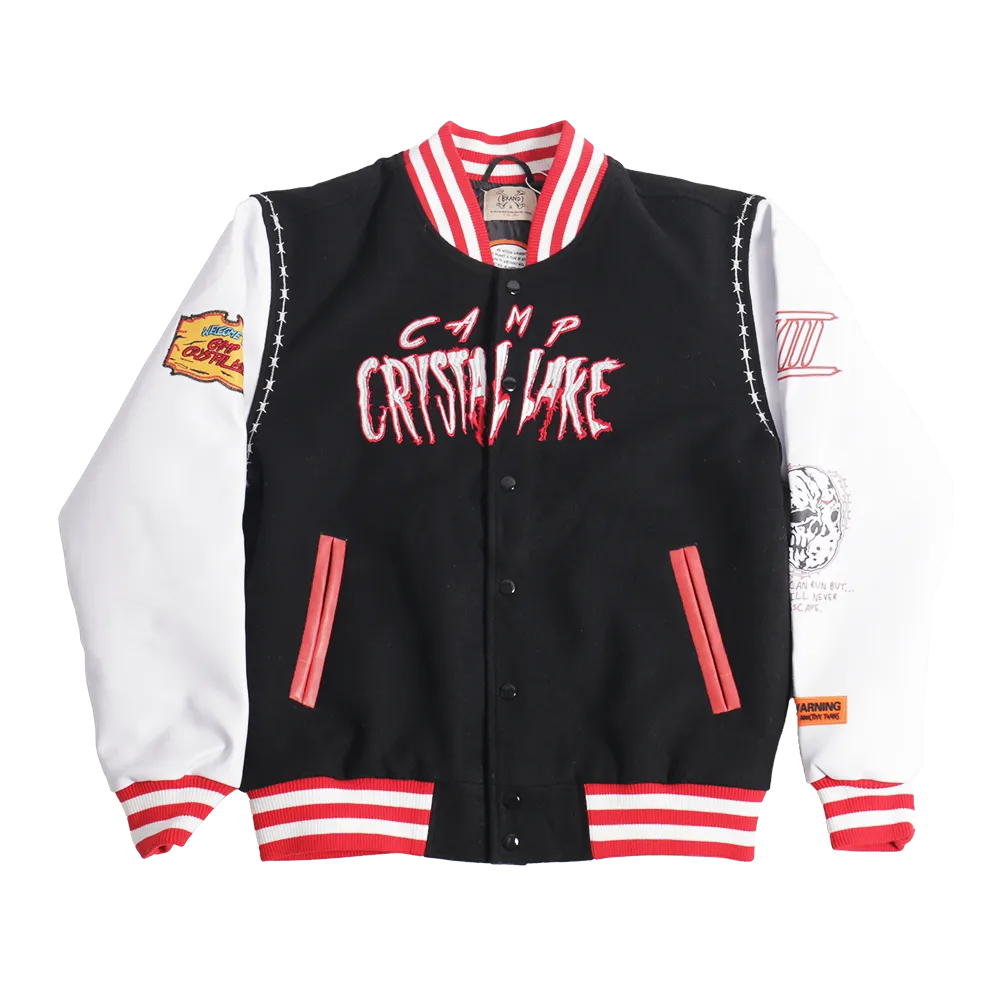 BRAND X JASON CAMP CRYSTAL LAKE VARSITY JACKET (BLACK/WHITE)