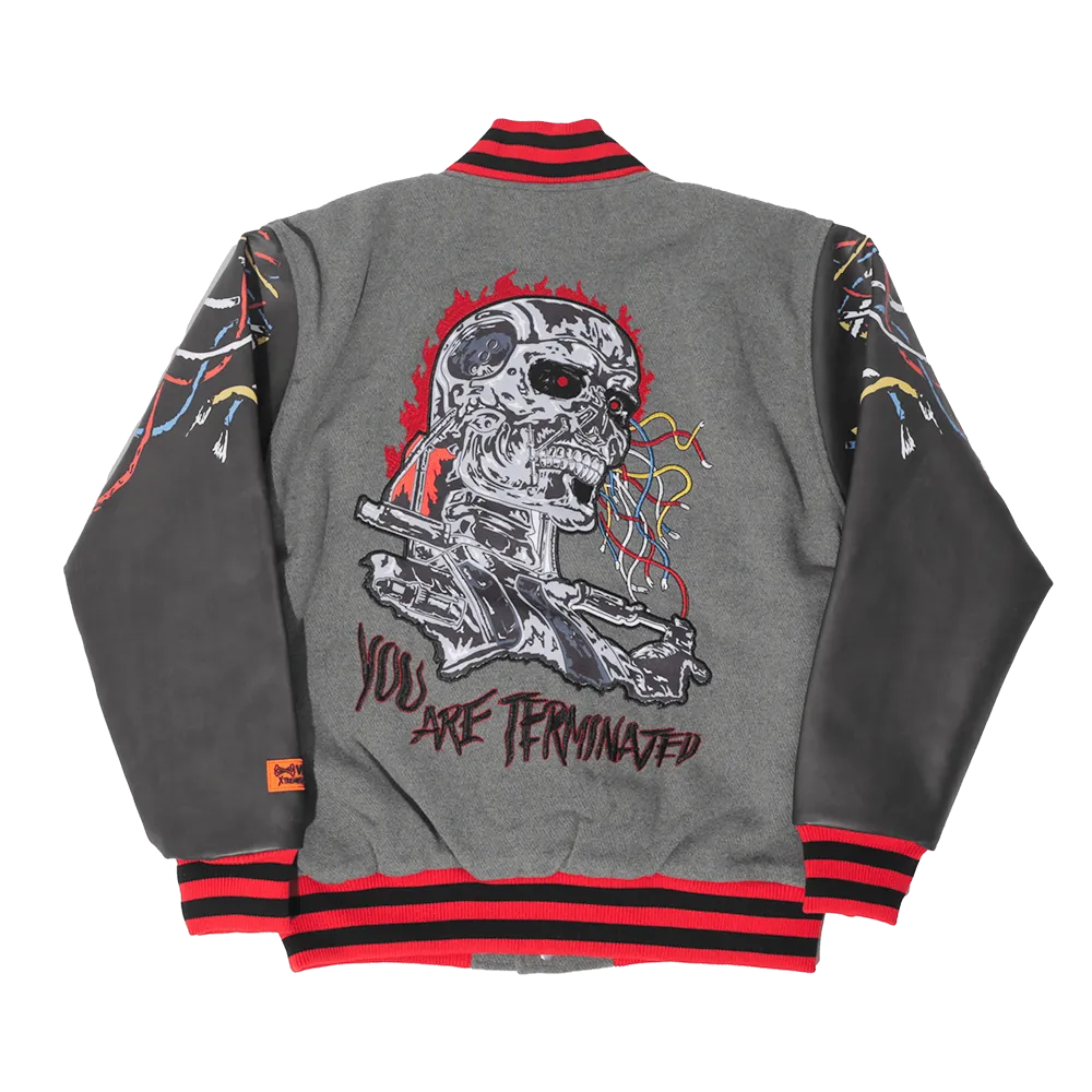 BRAND X YOU ARE TERMINATED YOUTH VARSITY JACKET (GREY)