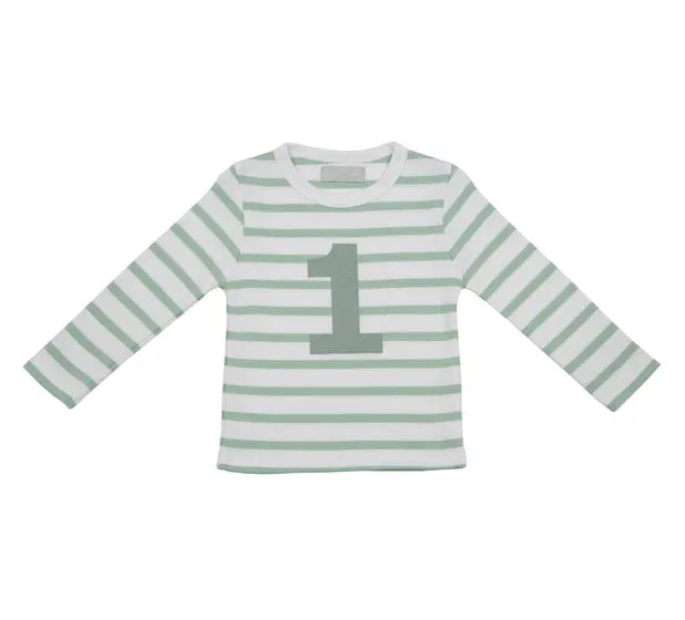 Breton Stripe Seafoam & White Long Sleeve Tee