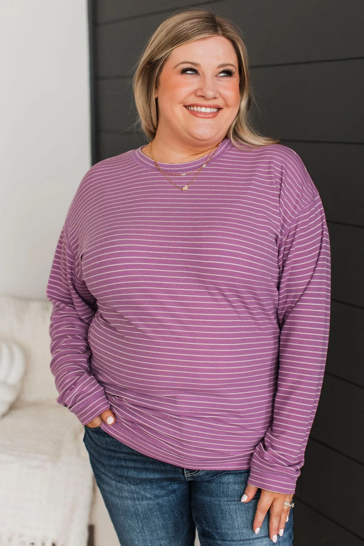 Brighten My Day Striped Pullover Top- Purple