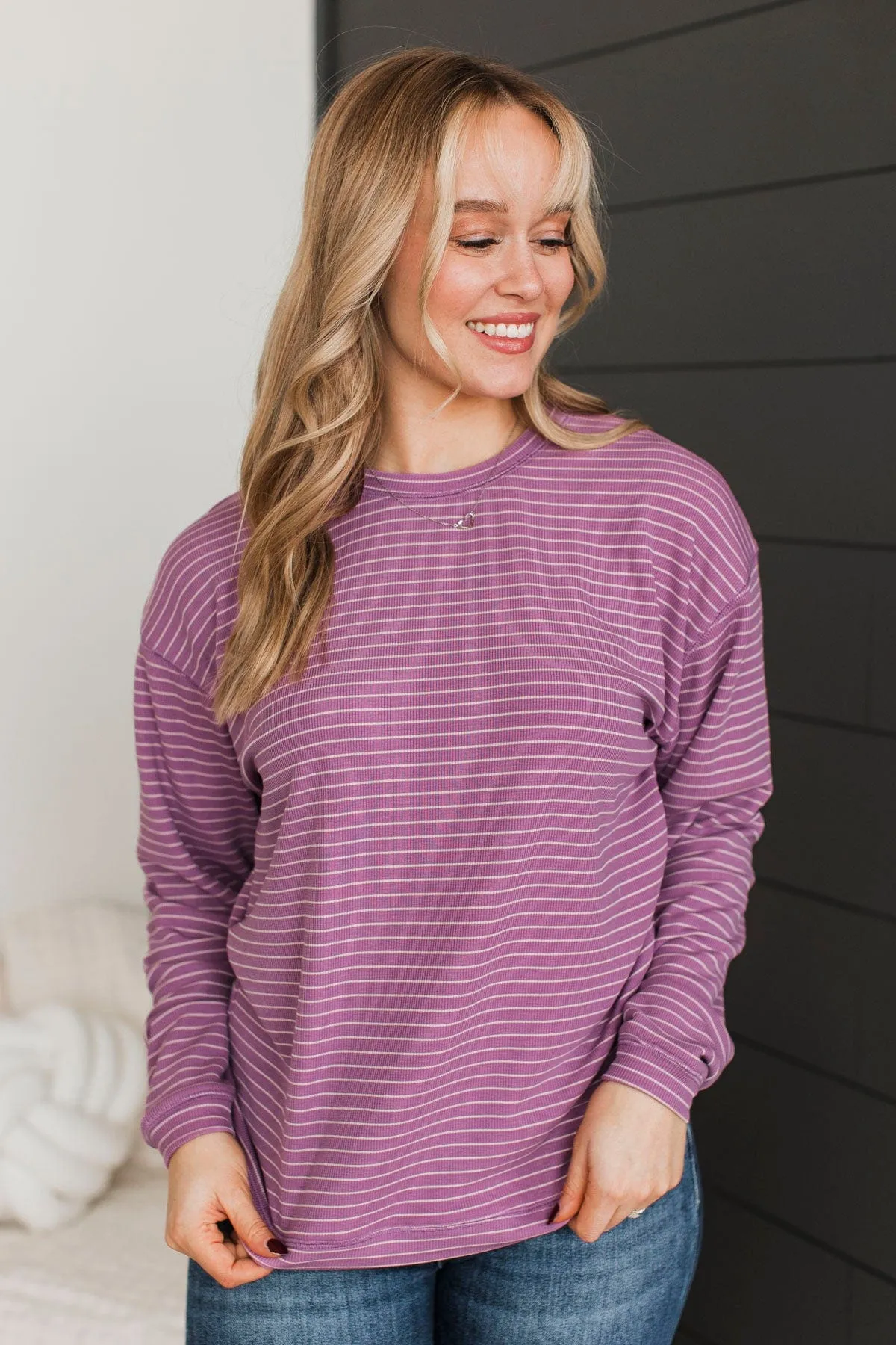 Brighten My Day Striped Pullover Top- Purple
