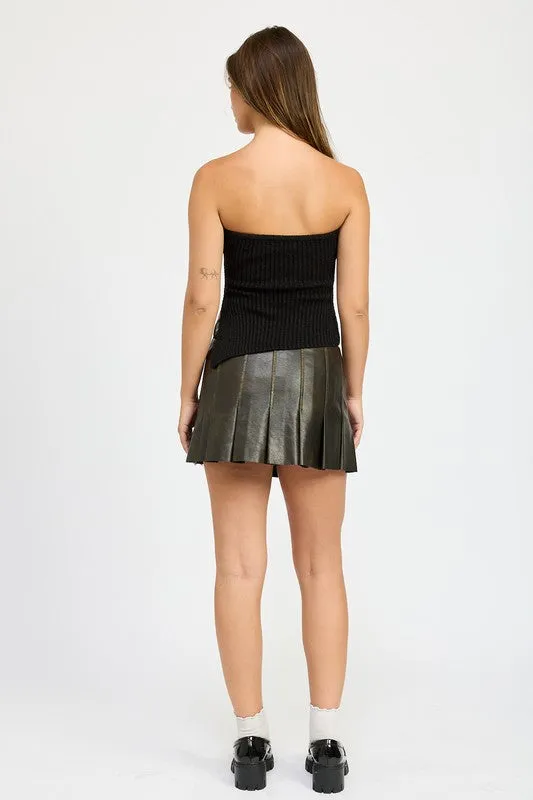 Brown Faux Leather Pleated Mini Skirt