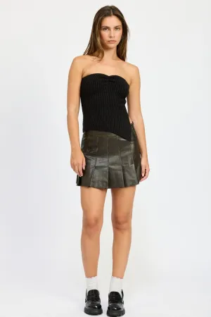 Brown Faux Leather Pleated Mini Skirt