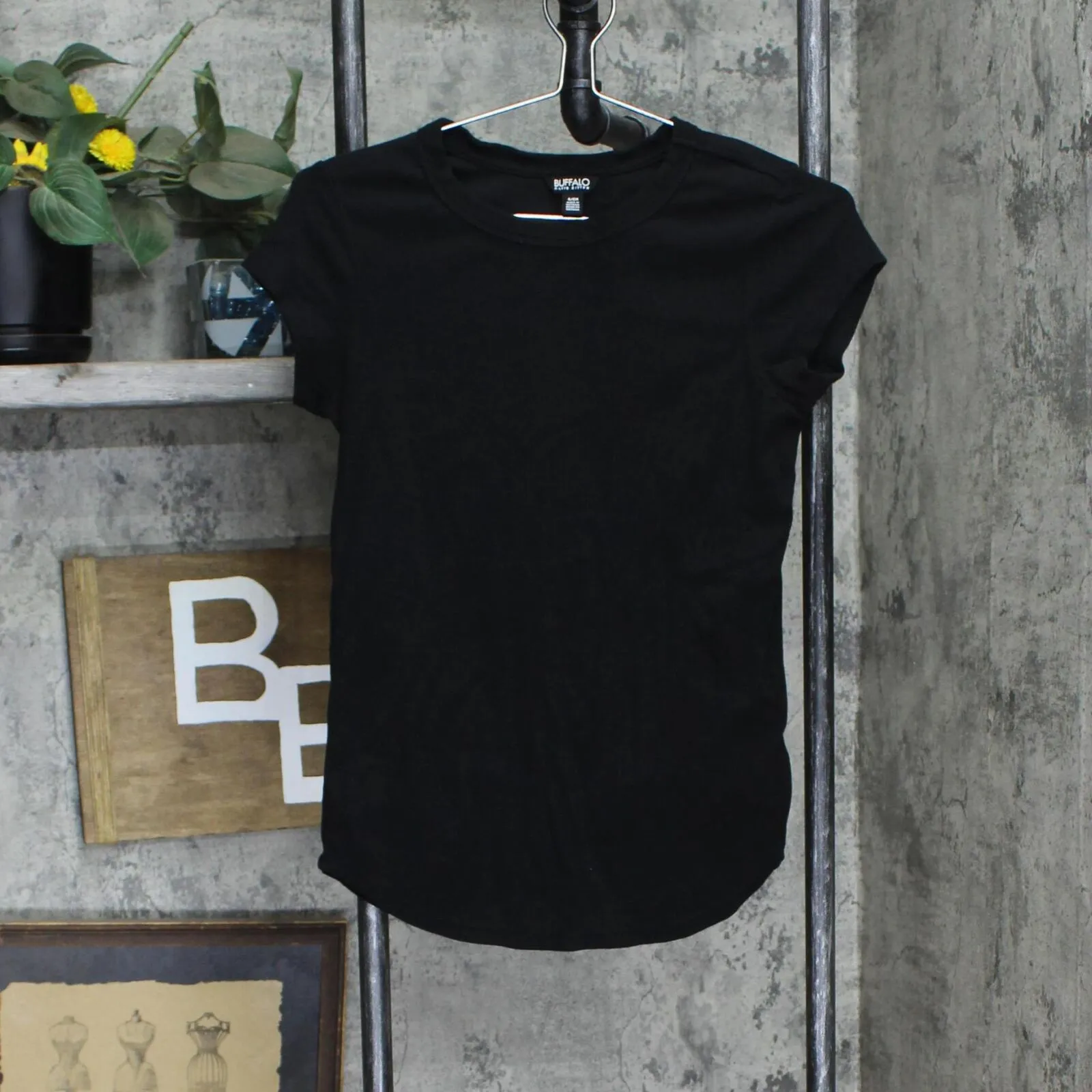 Buffalo Womens Ribbed Short Sleeve Round Neck T-Shirt Tee 1782655 Black S