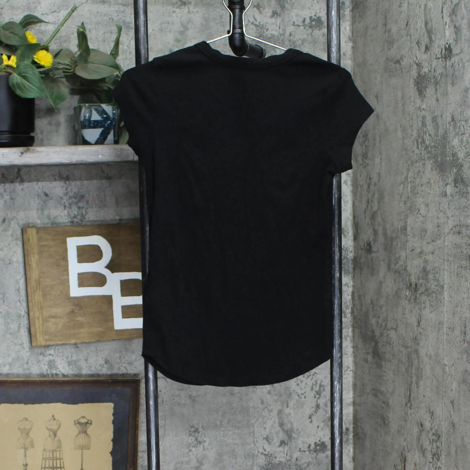 Buffalo Womens Ribbed Short Sleeve Round Neck T-Shirt Tee 1782655 Black S