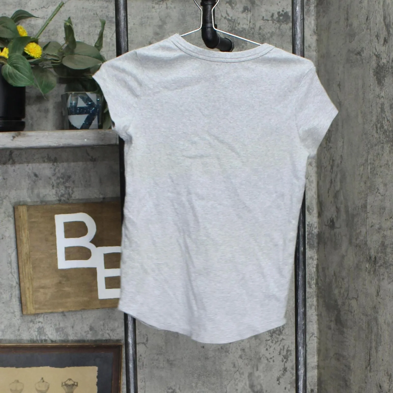 Buffalo Womens Ribbed Short Sleeve Round Neck T-Shirt Tee 1782655 Gray S