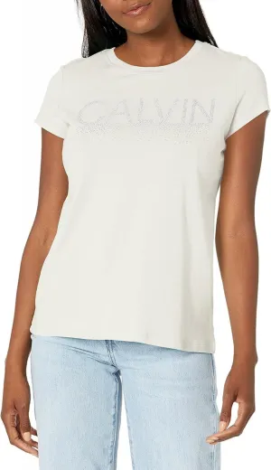 Calvin Klein Women's Plus Size Signature Logo T-Shirt W2THC824 Soft White 0X
