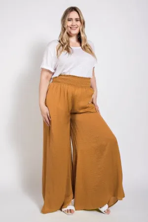 Camel Washed Satin Wide Leg Pant