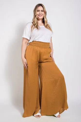 Camel Washed Satin Wide Leg Pant