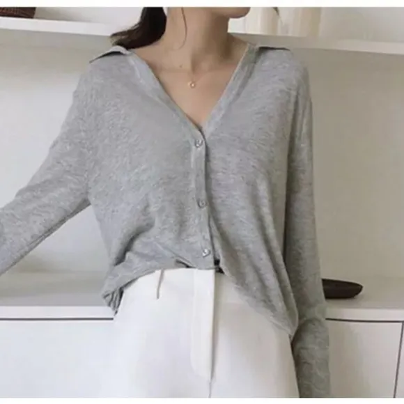 Cardigan sweater cotton vneck collar button down blue green beige black cream