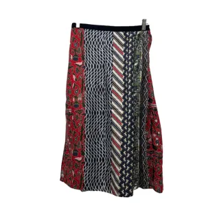 Carven Silk Pleated Patchwork Red Midi Skirt Size FR38 US 6