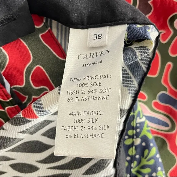 Carven Silk Pleated Patchwork Red Midi Skirt Size FR38 US 6