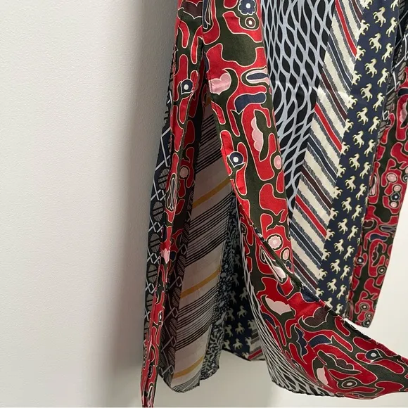 Carven Silk Pleated Patchwork Red Midi Skirt Size FR38 US 6