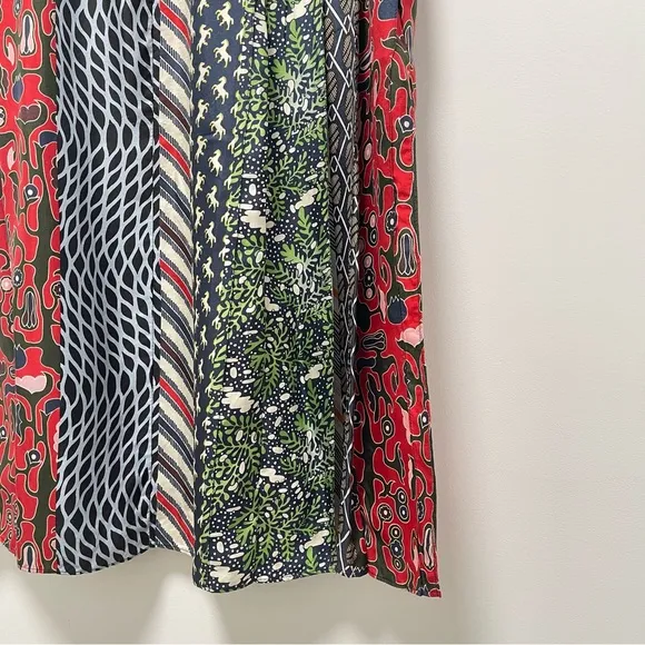 Carven Silk Pleated Patchwork Red Midi Skirt Size FR38 US 6