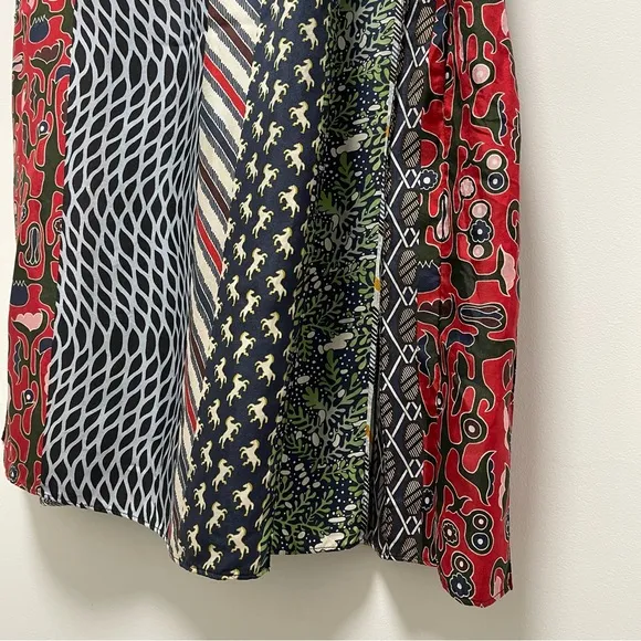 Carven Silk Pleated Patchwork Red Midi Skirt Size FR38 US 6