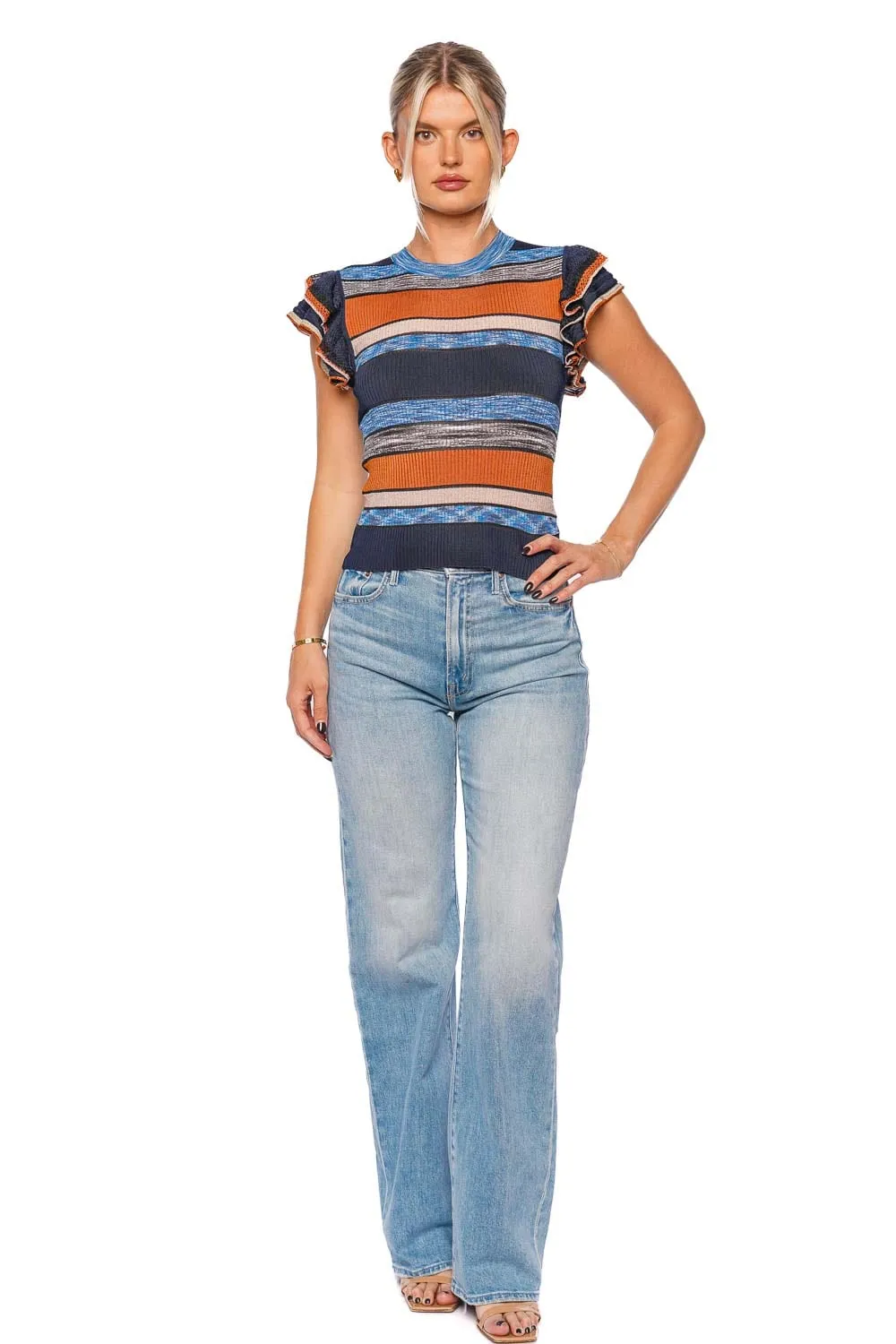 Cecile Adriatic Ruffled Knit Top
