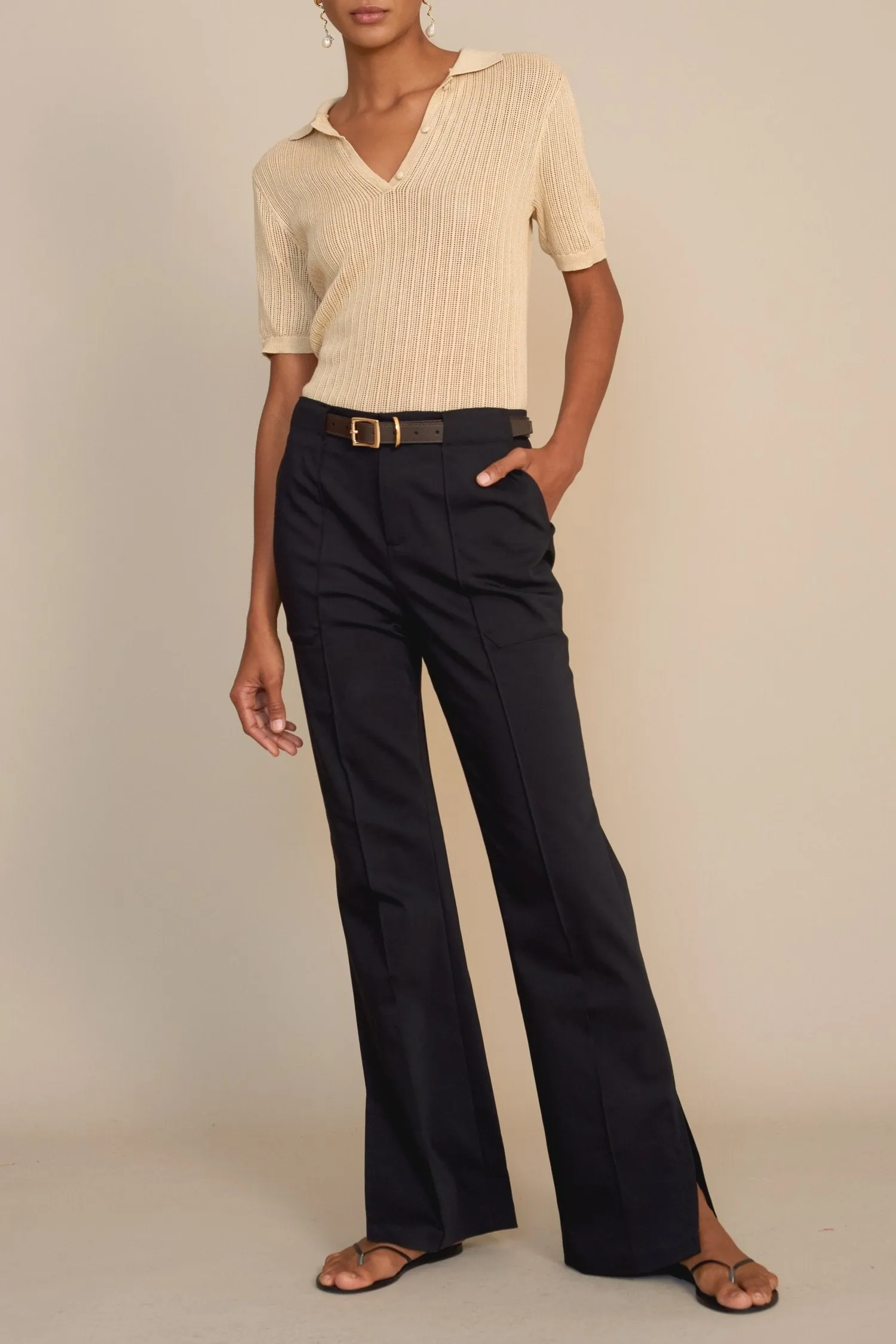 Charcoal Patch Pocket Split Hem Pant