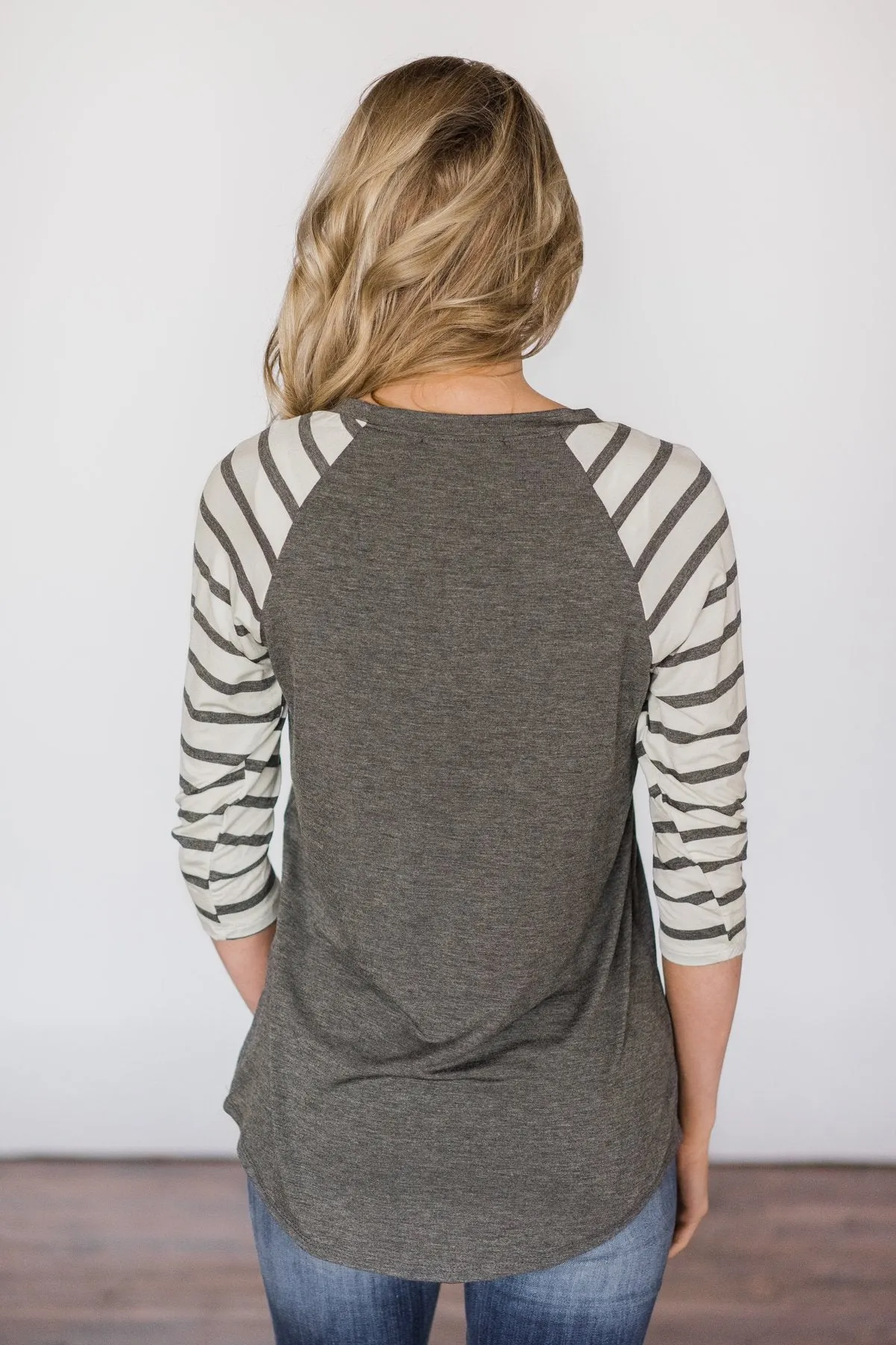 Charcoal Striped Sleeve Top