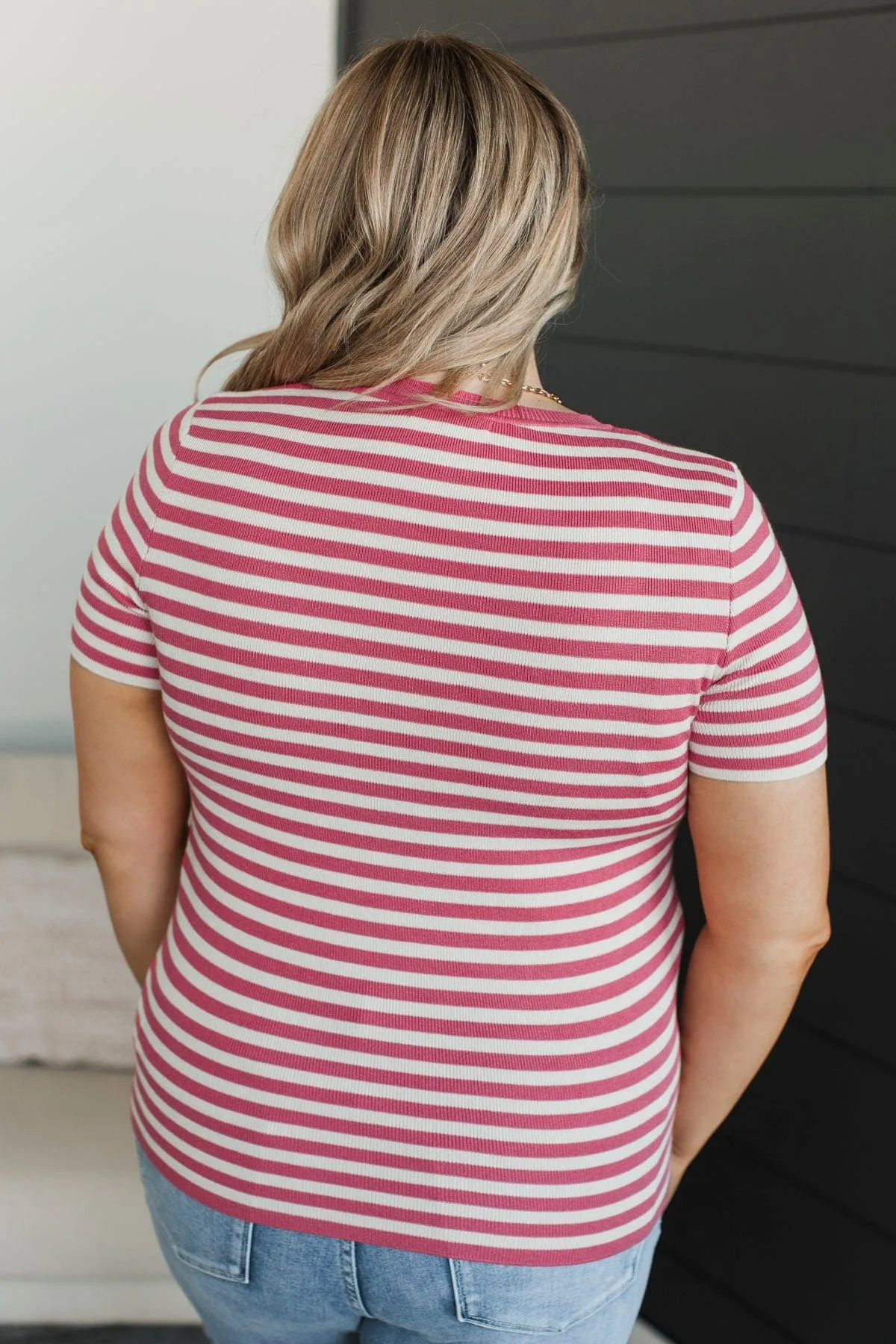 Cherishing Memories Striped Knit Top- Fuchsia