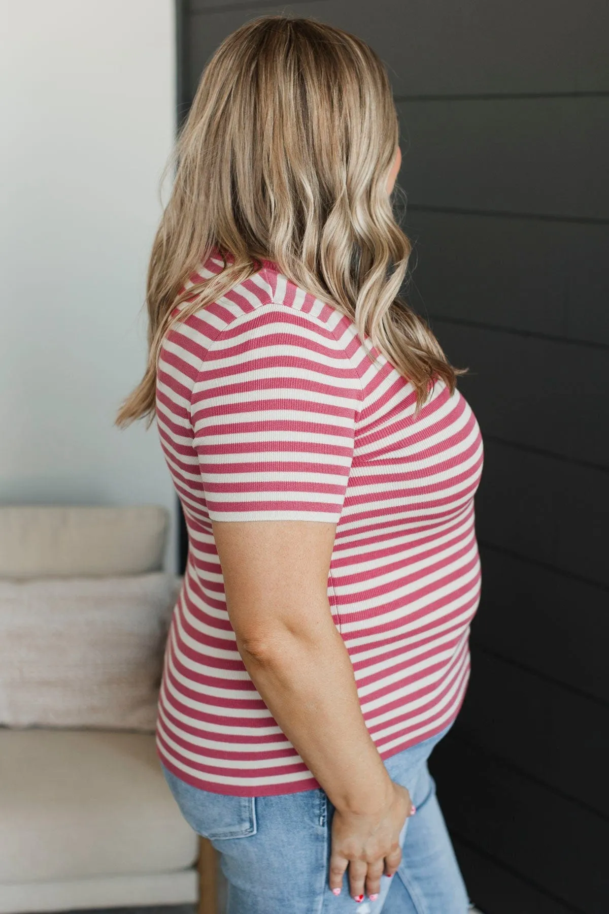 Cherishing Memories Striped Knit Top- Fuchsia