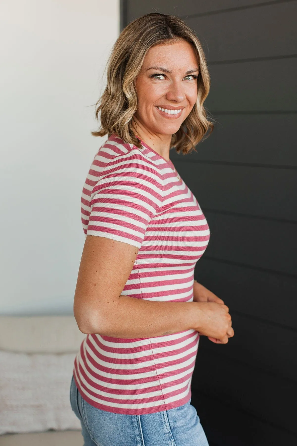 Cherishing Memories Striped Knit Top- Fuchsia